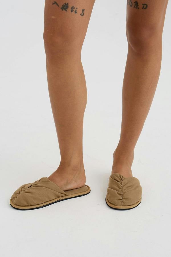 Pretty You London Linen Mule In Overland Trek