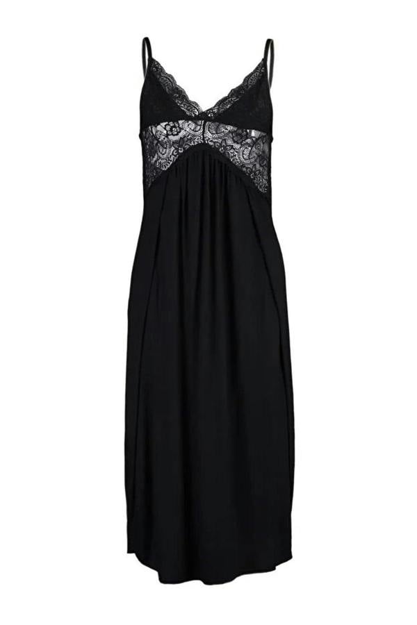 WOVCOR Lace Back and Slit Detail Strappy Knitted Nightdress
