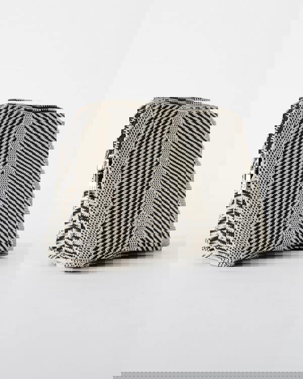 side of Ilse Jacobsen Knitty Womens Knitted Makeup Bag in Milk Creme and Black