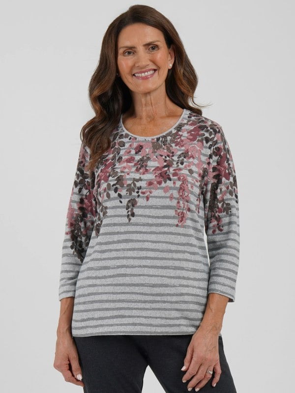 TIGI-Wear Stripe And Floral Border Print Top