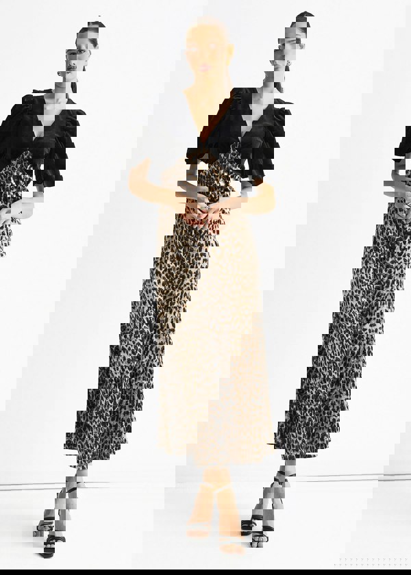 Gini London Black Animal Velvet Contrast Top Occasion Midi Dress