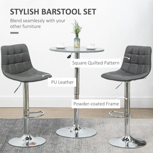 Wyld Haus Vivivi Set Of 2 Grey Tufted Faux Leather Swivel Bar Stools With Back Support