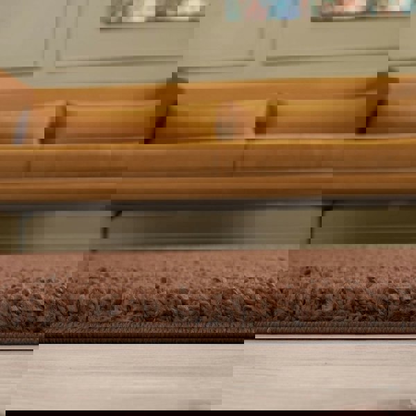 Shaggy Rug Plain Brown non-shedding, high-quality