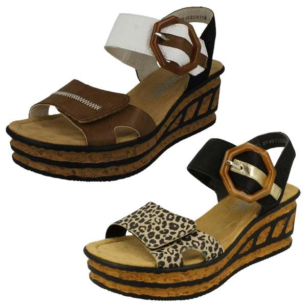 Rieker Ladies Rieker Buckle Detailed Wedge Sandal 68176