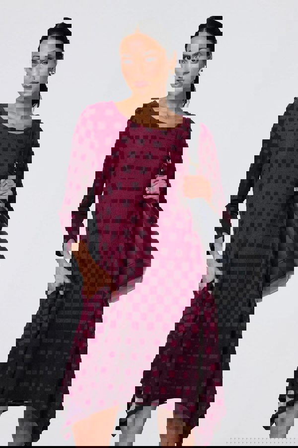 Purple | Geo Print Hanky Hem 3/4 Sleeve Tunic Dress