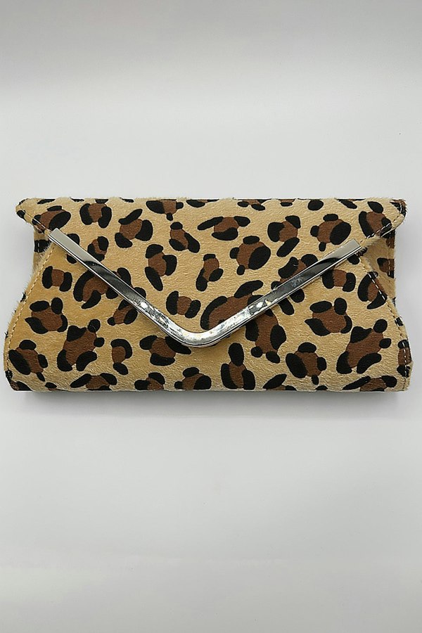 SVNX Leopard Clutch Bag in Light Beige