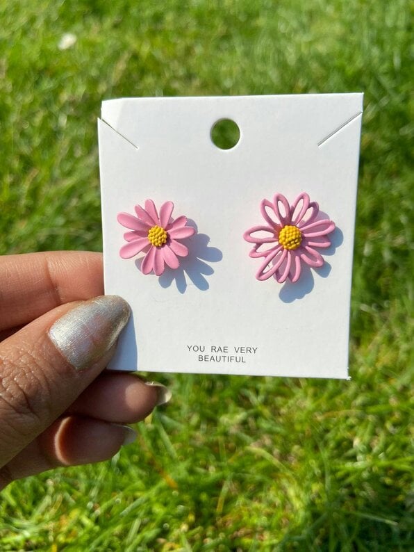 The Colourful Aura Colourful Daisy Sun Flower Summer Floral Dainty Boho Nature Stud Earrings