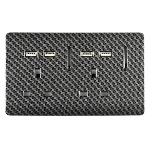 Trendi Switch 2 Gang 4 Port USB 2100mA Plug Socket in Carbon Fibre