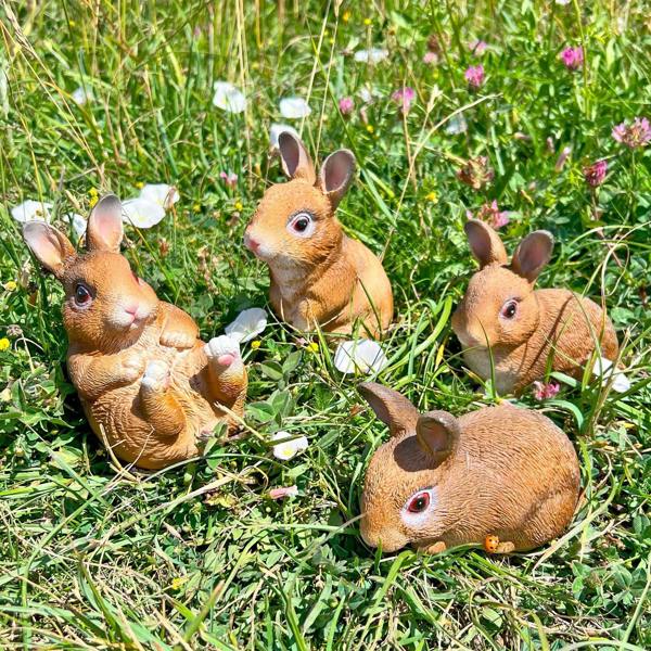 Set of Four Rabbit Garden Animal Ornaments