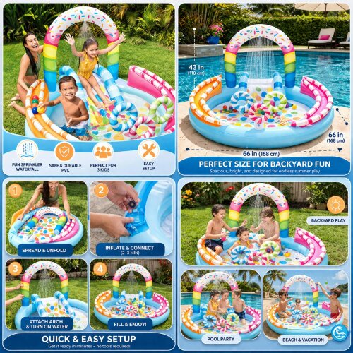 Intex Candy Zone Kids Inflatable Water Play Centre with Slide & Sprinkler