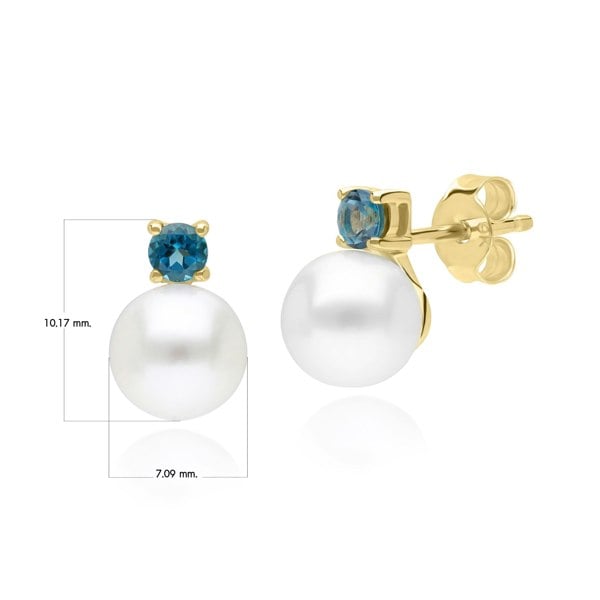 135E1817019 Modern Pearl & Topaz Stud Earrings in 9ct Yellow Gold 4