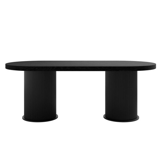Wyld Haus Kanturk Black Wooden Dining Table Pedestal Ribbed Legs