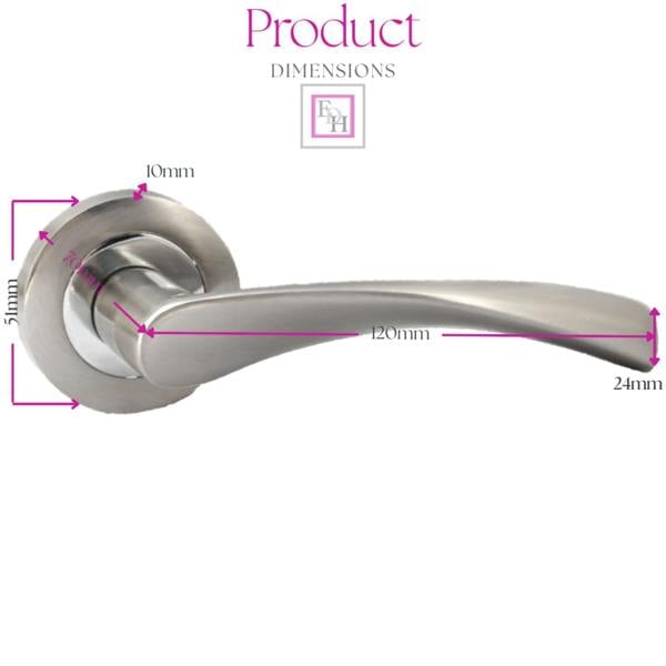 EDH Door Hardware EDH Duo Twist Door Handles – Satin Chrome Lever on Round Rose – Modern Internal Door Handles 4 Pairs