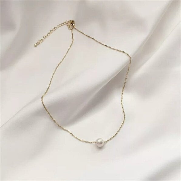 The Colourful Aura Gold Silver Plated Single White Pearl Minimalist Floating Pendant Necklace - Gold - Gold