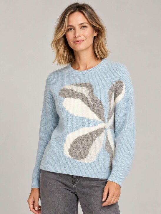 VIZ-A-VIZ Intarsia Floral Crew Neck Jumper