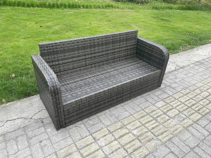 Fimous 11 Seater Rattan Lounge Sofa Set, Garden, Coffee Table, 3 Seater Sofa, 2 Side Tables and 2 Small Footstools, Dark Grey Mixed