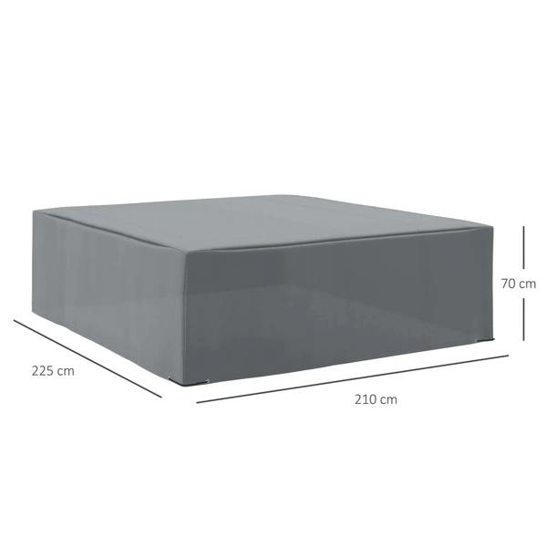 Grey rattan furniture protective cover, 210 x 225 x 70 cm rectangular size