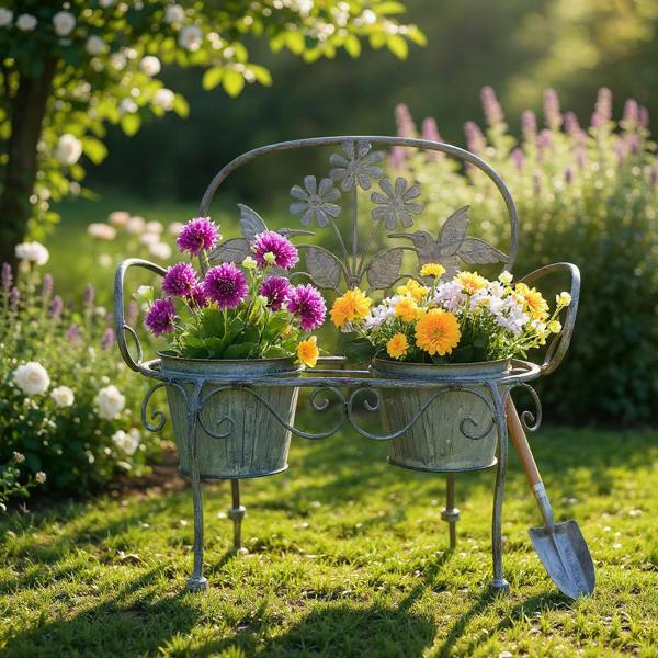 46CM STONE GREY DOUBLE PLANTER
