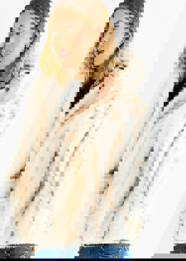 Gini London Cream Ombre Hooded Faux Fur Jacket