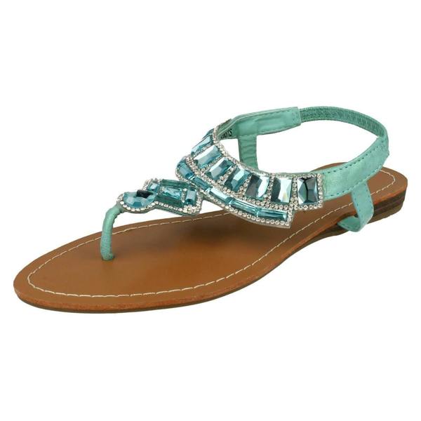 Savannah Ladies Savannah Flat Diamante Jewel Trim Toe Post Sandal