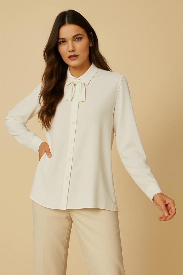 Hoxton Gal Tie Neck Oversized Top in White