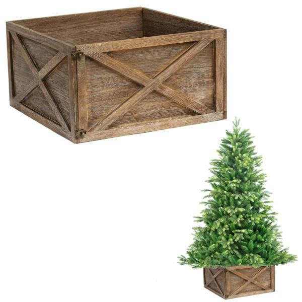 45 x 43 x 25 cm Brown Wooden Square Christmas Tree Collar for Tree Stand Cover image 1