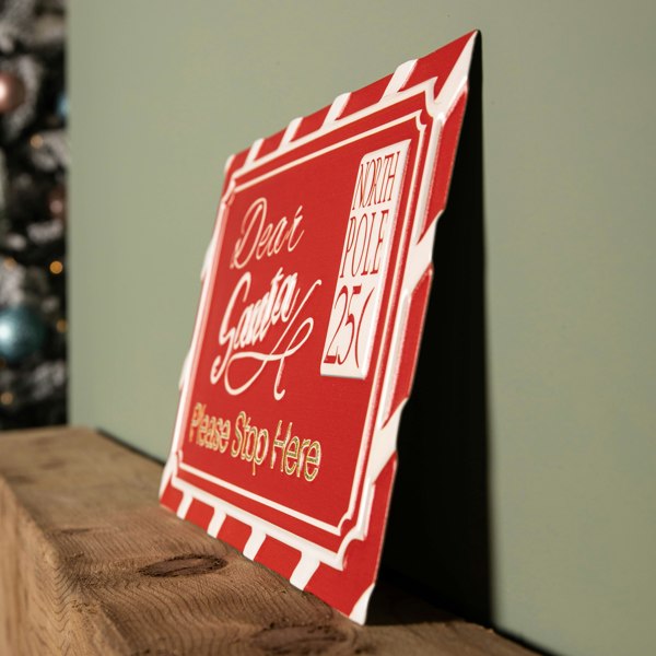 Samuel Alexander 29cm Red and White Dear Santa Stop Here Hanging Metal Sign Christmas Decoration