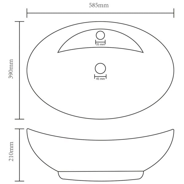 Berkfield Luxury Basin Overflow Oval Matt Black 58.5x39 cm Ceramic