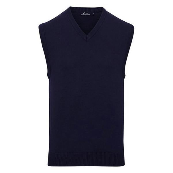 Premier Mens Knitted Sleeveless Sweater Vest - Navy