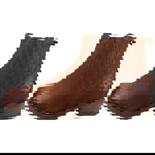 Hush Puppies Edith Womens Pull On Chelsea Dealer Ankle Boots, stylish brown leather ankle boots with elastic side panels and pull tabs for easy slipping on.