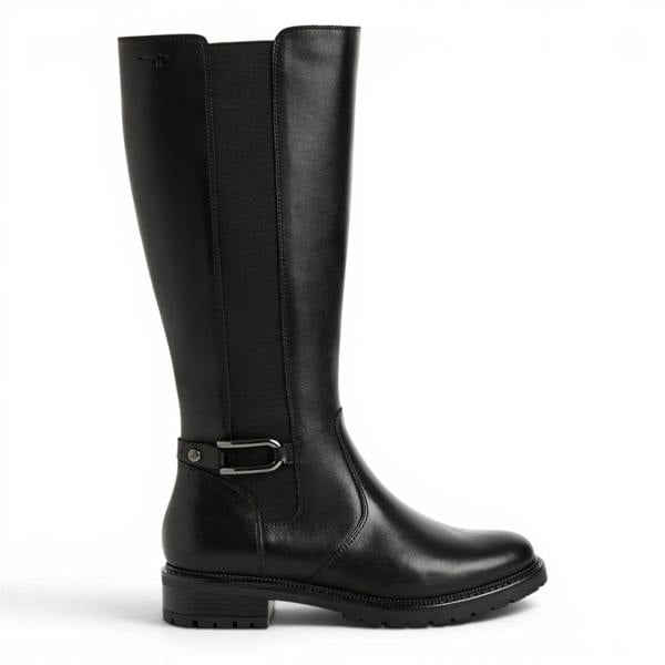 Tamaris Women’s Black Leather Knee High Platform Heel Long Boots - 25609-47
