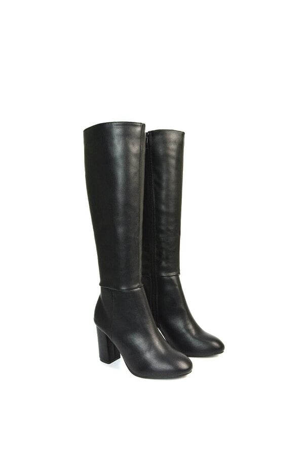 XY LONDON Knee High Block Heeled Boots With Zip Fastening