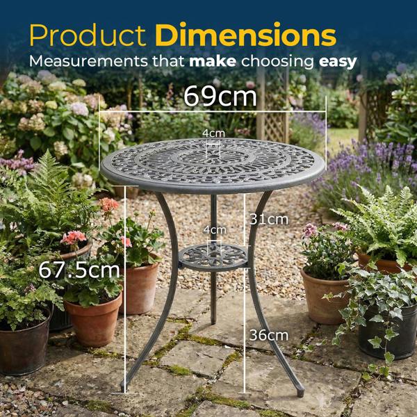 Homeology POSITANO Garden and Patio Grey Cast Aluminium Bistro Table