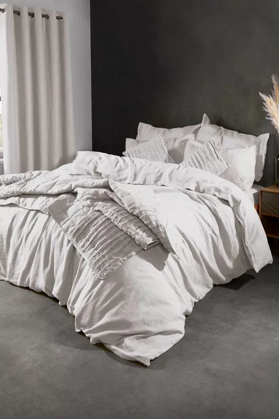 Lazy Linen Pure Washed Linen' Quilted Throw - White