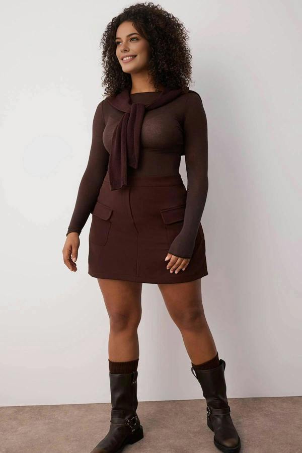 WOVCOR Mini Pocketed Woven Plus Size Skirt