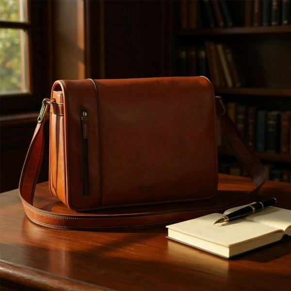 Infinity Leather Genuine Leather Laptop Satchel Messenger Shoulder Bag - Astor
