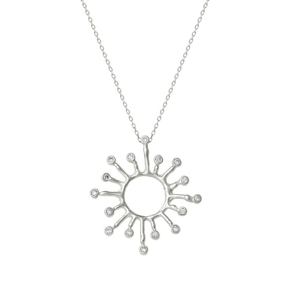 Spero London Sun Sunburst Large Textured Molten Sterling Silver Pendant Necklace