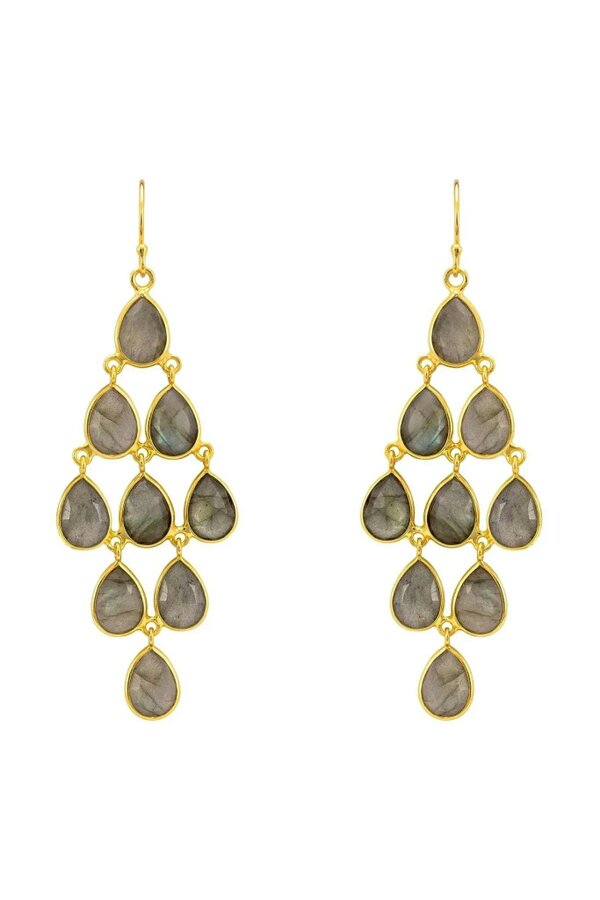 Latelita Erviola Gemstone Cascade Earrings Gold Labradorite