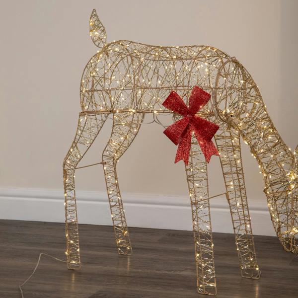 Samuel Alexander 72cm Gold Twist Grazing Doe Light Up Christmas Decoration with 300 Warm White LEDs