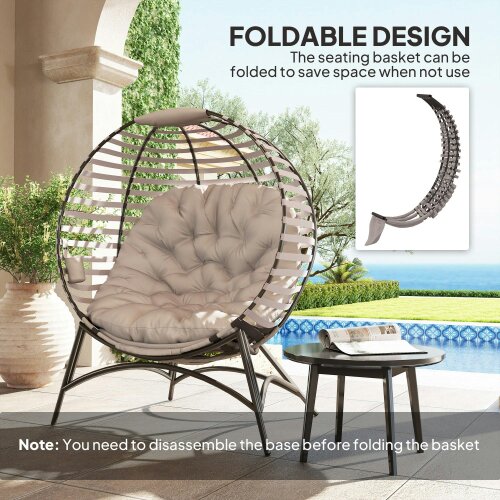 Wyld Haus Lenika Oversized Rattan Light Grey Egg Chair With Cushion And Side Storage Pocket