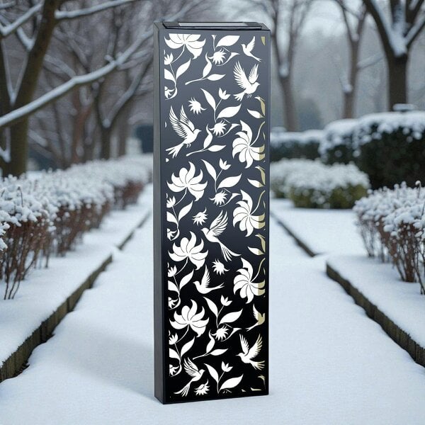 EDH Door Hardware Narrow Solar Wall Panel with Birds – Outdoor Metal Wall Art with LED Light – Garden & Fence Décor 60cm