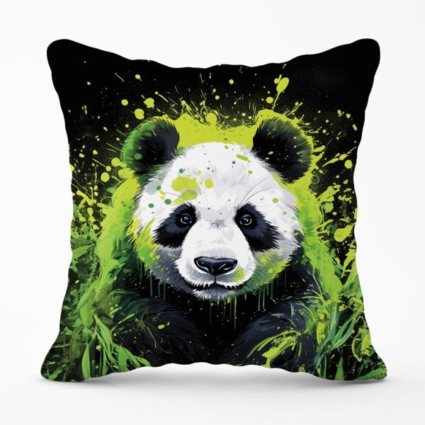 Warren Reed Green Splashart Panda Face Cushions