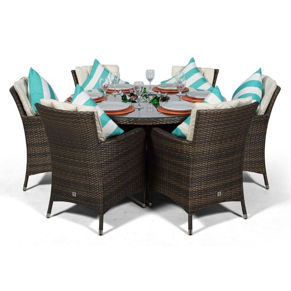 Giardino Savannah Round 6 Seater Patio Dining Set with Ice Bucket Drinks Cooler