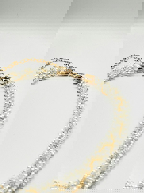 SVNX Braided Pearl Chain Belt In Gold