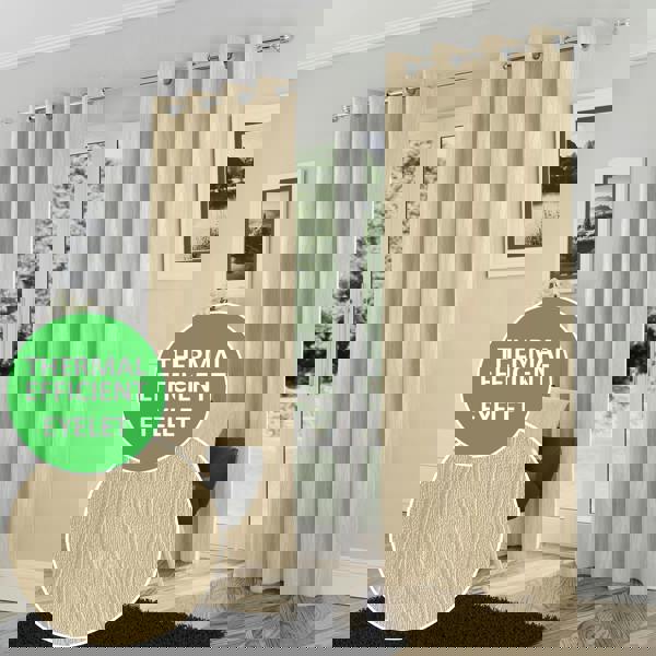 Enhanced Living Cream Thermal Energy Saving Eyelet Curtain With Wave Pattern - Ideal For Living Room & Bedroom