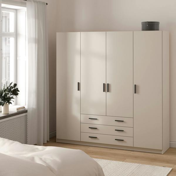 Furniture To Go Sprint Wardrobe with 4 Doors + 3 Drawers in Cashmere