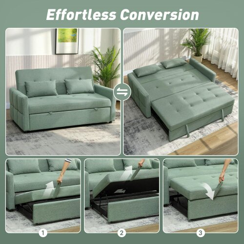 Wyld Haus Nenase Mint Green Upholstered 3 Way Convertible 2 Seater Sofa Bed