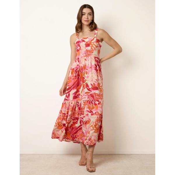 Blue Vanilla Tropical Print Adjustable Strap Maxi Dress