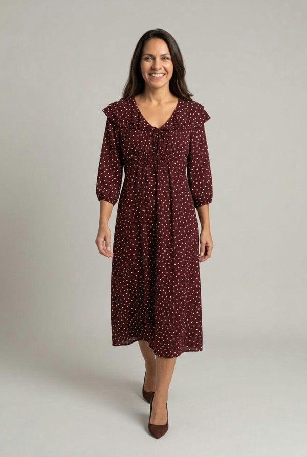 Izabel London Polka Dot Print Ruffled Midi Dress