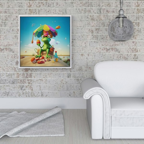 Warren Reed Frog On A Beach Holiday Framed Canvas